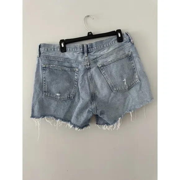 AGOLDE 32 Cotton Relaxed Frayed Hem High Rise Cutoff Shorts - Picture 4 of 9